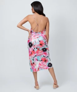 KILO BRAVA SATIN JACQUARD FLORAL COWL MIDI SLIP