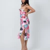 KILO BRAVA SATIN JACQUARD FLORAL COWL MIDI SLIP