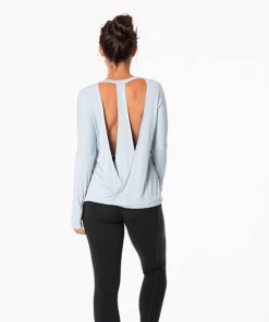 KICKEE PANTS SEASONAL Bamboo Lounge Collection WOMENS SOLID OPENBACK TOP PEARL BLUE