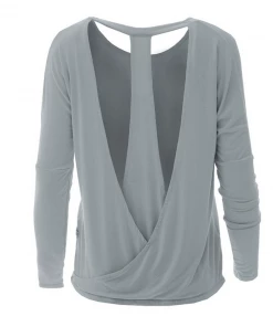 KICKEE PANTS SEASONAL Bamboo Lounge Collection WOMENS SOLID OPENBACK TOP PEARL BLUE