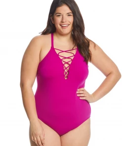 CAPRIOSCA SWIMWEAR LACE UP ONE PIECE MAGENTA