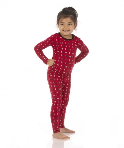KICKEE PANTS SEASONAL Final Clearance Sale PRINT LONG SLEEVE PJ CRIMSON PEN