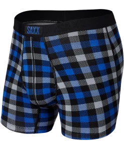 SAXX UNDERWEAR VIBE BOXER BRIEF BLUE FLANNEL Men's Underwear