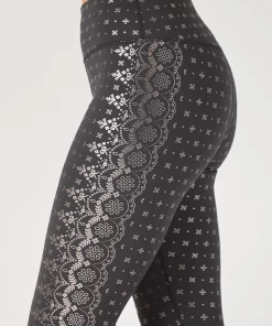 GLYDER GALLERY SULTRY LEGGING BLACK & SILVER WILDFLOWER LACE Athleisure